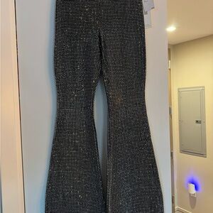 Good American Black and Crystal Pull-On Flared Leggings